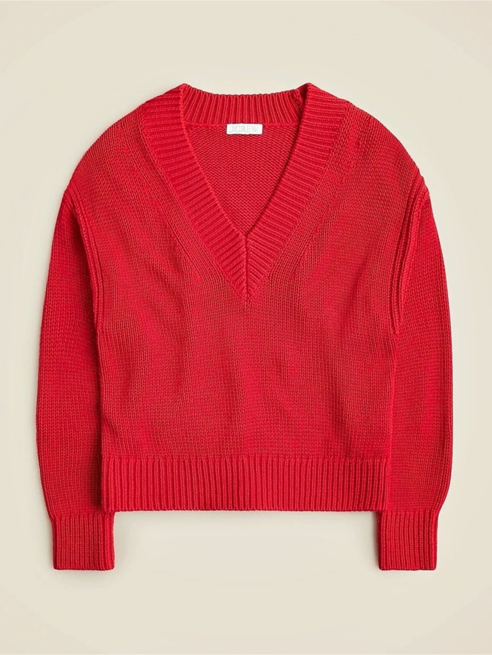 J.Crew Red Relaxed V-neck Pullover Sweater